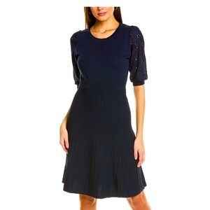 Nanette Lepore navy blue eyelet sleeve dress size large